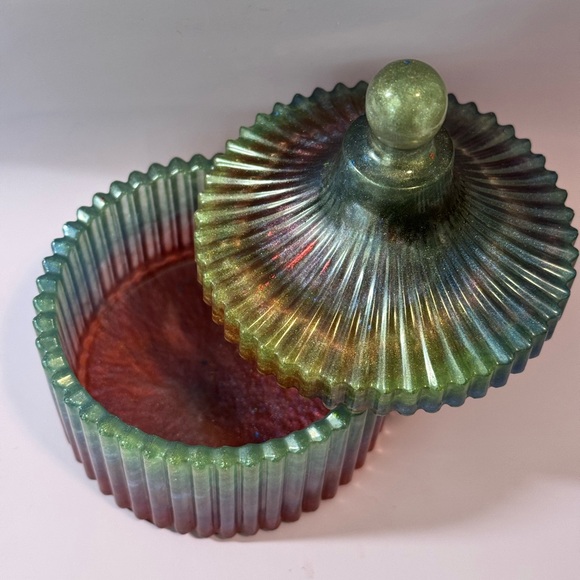 Multicolor Ribbed Glass Jar with Lid - Picture 3 of 3